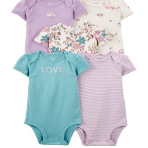 Kit body bebê 5 peças manga curta love bordado multicor | Carter's
