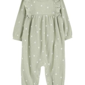 Macacão bebê com babados texturizado floral verde | Carter's