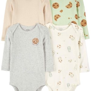 Kit body bebê 4 peças manga longa biscoitos multicor | Carter's