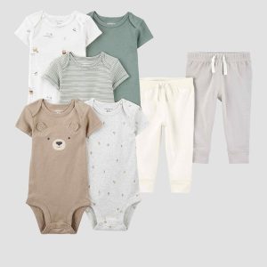 Enxoval bebê conjunto longo 7 peças urso e listras multicor