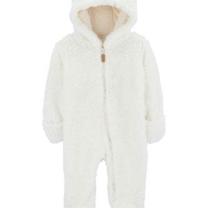 Macacão bebê sherpa com capuz de urso bege | Carter's