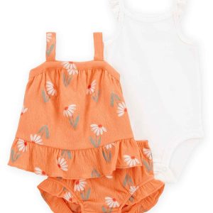 Conjunto curto bebê 3 peças texturizada floral multicor | Carter's