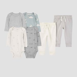 Enxoval bebê conjunto longo 6 peças nuvens listrado multicor