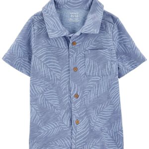 Camisa infantil com bolso folhagem azul