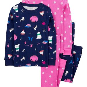 Pijama longo infantil 4 peças neve floral multicor