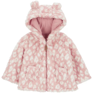 Casaco bebê peluciada com capuz e orelhinhas onça rosa | Carter's