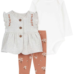 Conjunto longo bebê 3 peças floral com botões multicor | Carter's