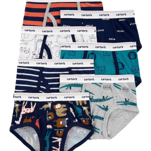 Kit cueca infantil 7 peças slip bichinho zoológico azul |