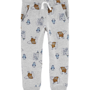 Calça de moletom infantil urso e pinguim cinza |