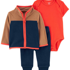 Conjunto longo bebê 3 peças de fleece com zíper multicor |