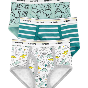 Kit Cueca Infantil 3 Peças Dinos - Verde Água/Branco