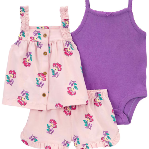 Conjunto curto bebê 3 peças floral com elástico multicor | Carter's