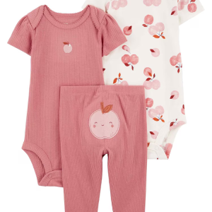Conjunto longo bebê 3 peças canelado cerejas multicor | Carter's