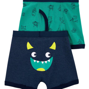 Kit Cueca Boxer Infantil 2 Peças Monstrinho Azul/Verde Tam 2 a 8
