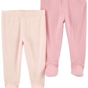 Kit calça bebê 2 peças cós elástico listrado rosa | Carter's