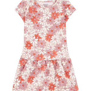 Vestido infantil evasê floral camadas off-white |