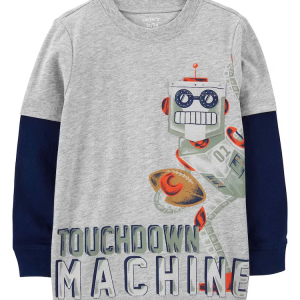 Camiseta infantil robô manga longa cinza |
