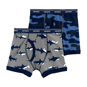 Kit Cueca Infantil 2 Peças Boxer Azul/Cinza Mescla