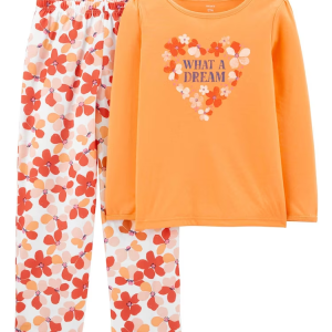 Conjunto longo infantil 2 peças floral laranja |