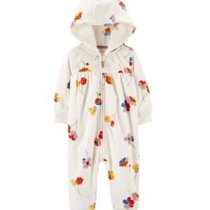 Macacão bebê de fleece com capuz flores off-white | Carter's