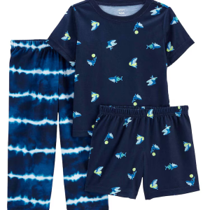 Pijama longo infantil 3 peças peixinhos azul |