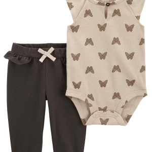 Conjunto longo bebê 2 peças borboletas marrom | Carter's