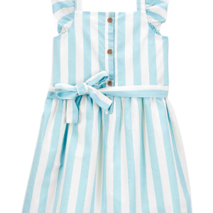 Vestido infantil com babados listrado multicor |