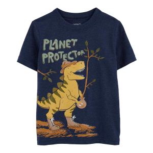 Camiseta infantil dinossauro de chapéu azul |