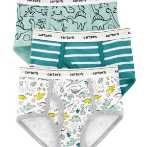 Kit Cueca Slip Infantil 3 Peças Dinos Azul/Branco Tam 2 a 8