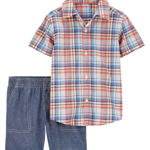 Conjunto curto infantil 2 peças xadrez multicor |