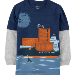 Camiseta infantil manga longa USS speed zone azul |