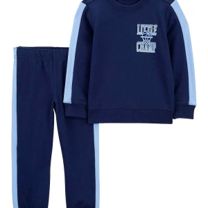 Conjunto longo de moletom infantil 2 peças little champ azul |