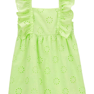 Vestido infantil com babados e laise verde |