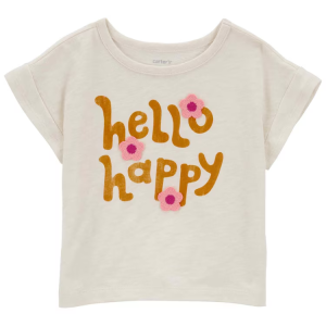 Camiseta infantil hello happy flores bege |