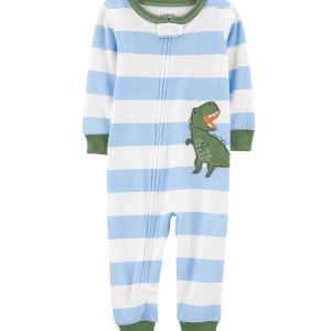 Macacão pijama infantil dinossauro listrado branco |