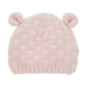 Touca bebê de tricô com orelha rosa