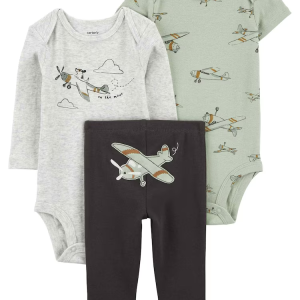 Conjunto longo bebê 3 peças aviões multicor |