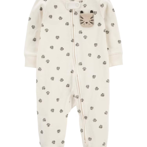 Macacão bebê patinhas e bolso bichinho bege |