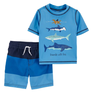 Conjunto de Praia Infantil 2 Peças Tubarões Azul Tam 2 a 5