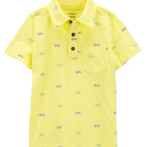 Camisa polo infantil com bolso óculos e ondas amarela |