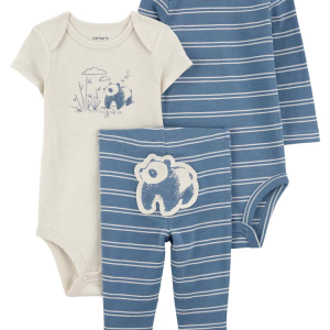 Conjunto longo bebê 3 peças listras panda multicor |