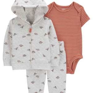 Conjunto longo de moletom bebê  3 peças dinossauros multicor |