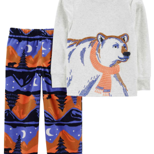 Pijama longo infantil 2 peças em fleece urso multicor |