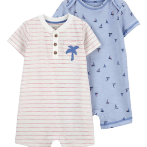Kit macaquinho bebê 2 peças listrado com barcos multicor | Carter's
