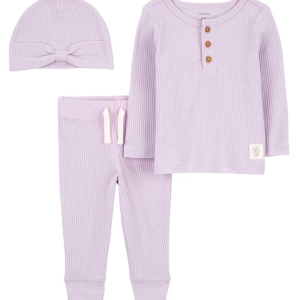 Conjunto longo bebê 2 peças e touca canelado lilás | Carter's