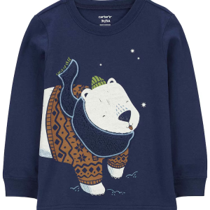 Camiseta infantil manga longa urso polar azul |