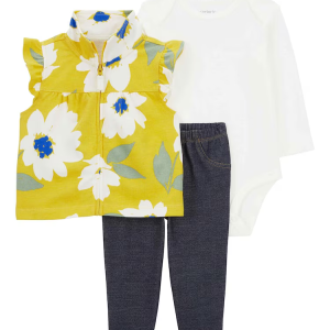 Conjunto longo bebê 3 peças com zíper floral multicor | Carter's