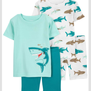 Pijama curto infantil 4 peças tubarões multicor |