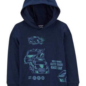 Blusa de moletom infantil com capuz carros azul |