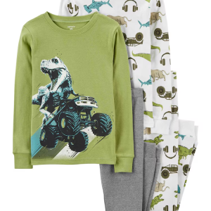 Pijama longo infantil 4 peças dinossauros multicor |